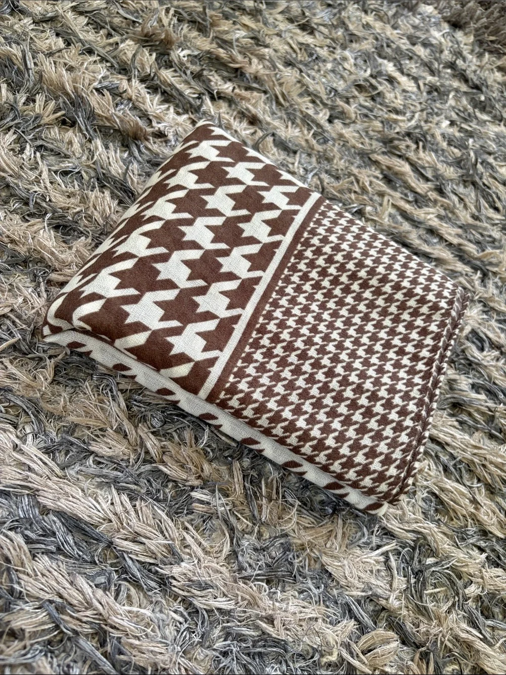 New! Beige Houndstooth Lightweight Scarf - Women’s Neutral Wrap